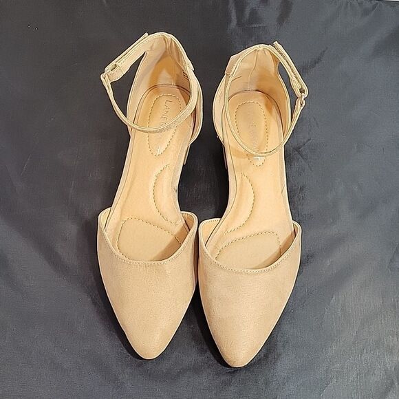 LANE BRYANT SUEDE POINTED TOE ANKLE STRAP D'ORSAY WOMEN"S FLAT SHOE - Picture 2 of 15